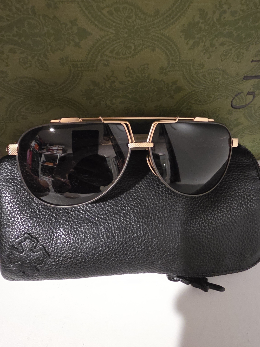 Chrome Hearts Gold-Tone Aviator Sunglasses with Black Lenses